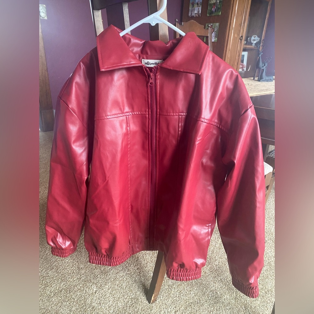 Kids Red Faux Leather Jacket